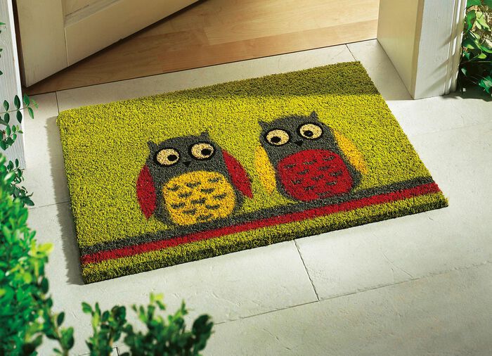 Fussmatte Eulen mit rutschhemmend beschichteter Vinyl-R&uuml;ckseite BUNT