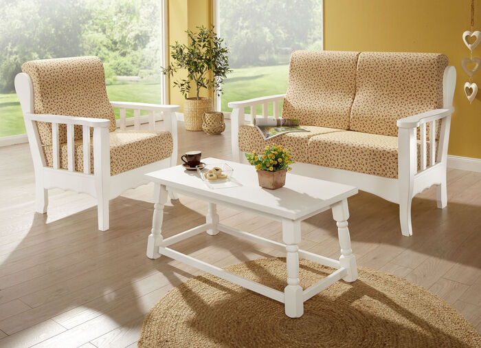 Polsterm&ouml;bel auf massivem Kiefernholz-Gestell WEISS-BUNT