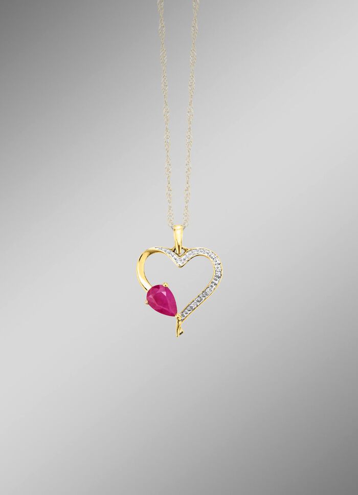 Gl&auml;nzendes Herz &ndash; Anh&auml;nger mit echt Rubin 