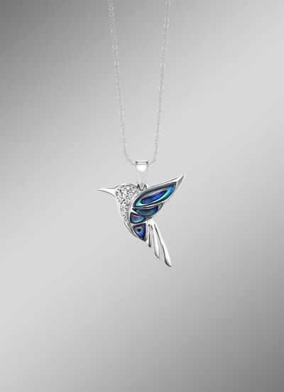 Zauberhafter Kolibri-Anh&auml;nger mit Zirkonia und Abalone-Perlmutt 