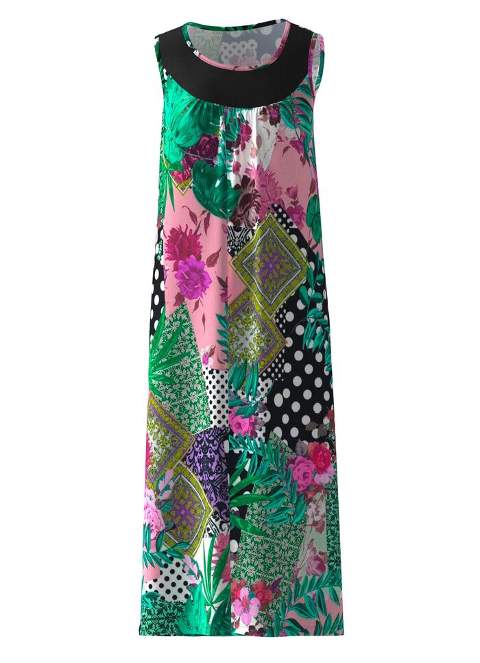 Kleid mit farbbrillantem Druckdessin, &auml;rmellos 