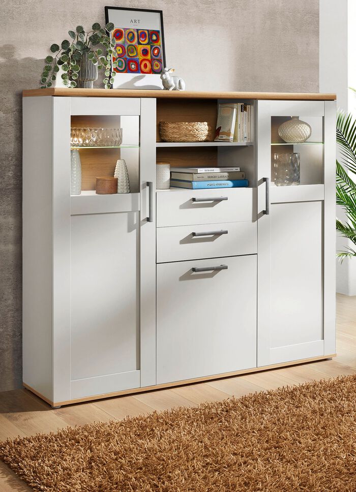 M&ouml;bel-Programm mit LED-Beleuchtung WEISS-EICHE