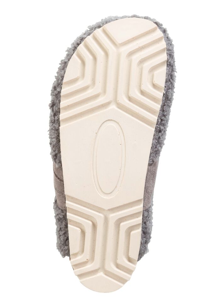 Laurina Pantoffel aus weichem Pl&uuml;sch mit Veloursbesatz GRAU