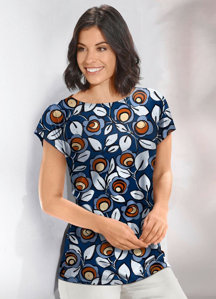 Pulli aus feinem Romanit-Jersey BLAU-MULTICOLOR