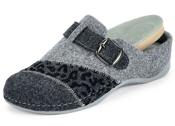 Mubb, klassische Damen-Hausschuhe, Weite H, mit herausnehmbarem Fussbett ANTHRAZIT-HELLGRAU