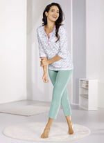 Pyjama mit Alloverdessin und Knopfleiste WEISS-ROSA-JADE