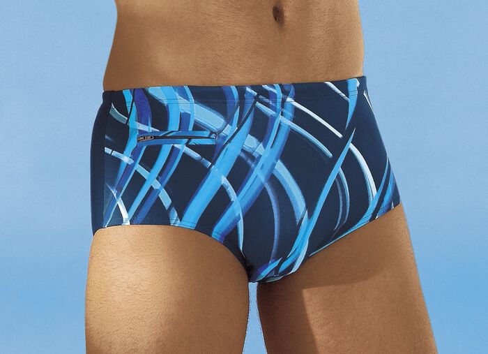 Badehose in höherer Slipform mit Reissverschlusstasche MARINE-TÜRKISBLAU