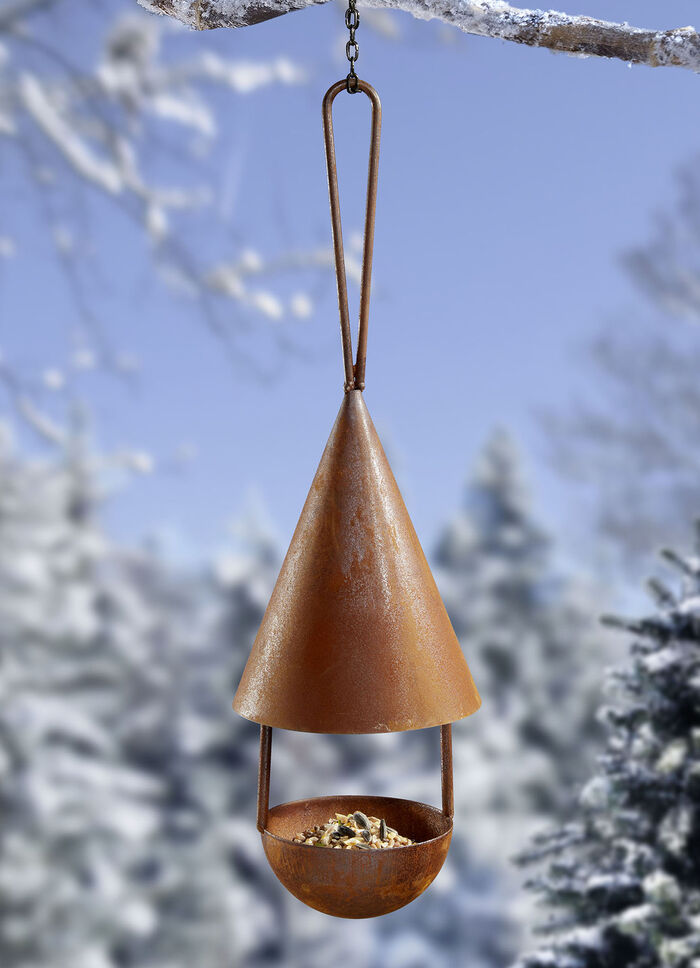 Futterhaus aus gerostetem Metall BRAUN