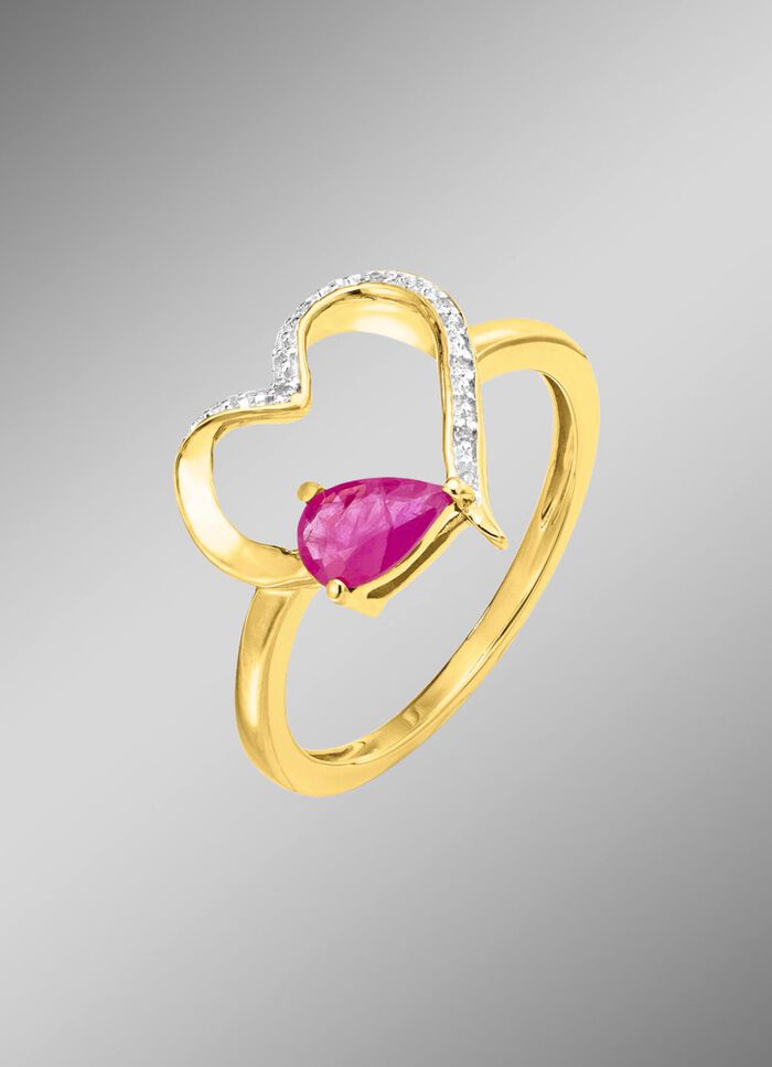 Damenring mit echt Rubin im herzf&ouml;rmigen Ringkopf 