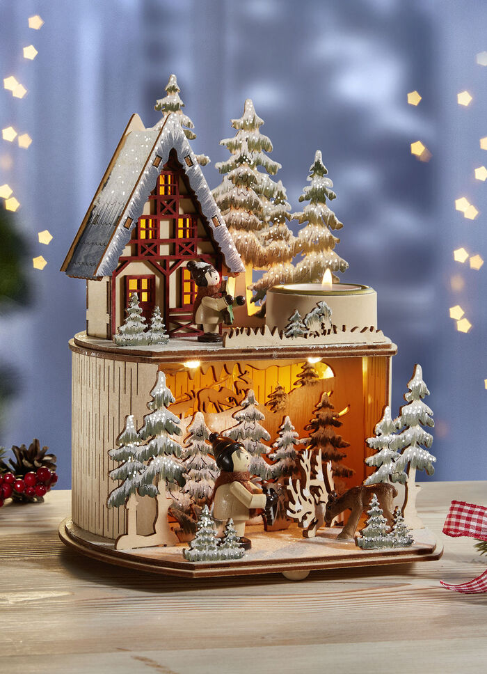 Beleuchtete Winterwaldszene mit Timerfunktion 