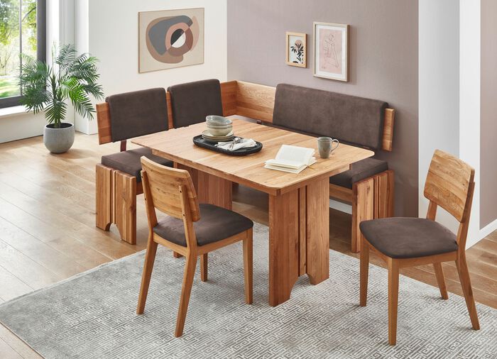 Eckbankgruppe mit Gestell aus massiver, geölter Eiche EICHE-DUNKELBRAUN