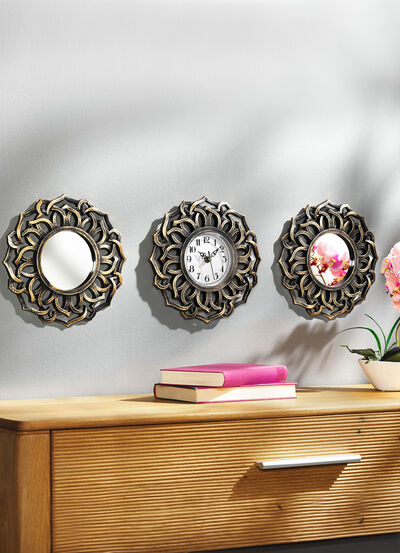 Wanduhr mit Spiegeln, 3-teilig 