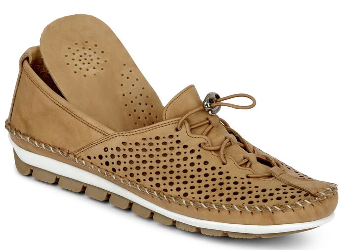 Gemini Mokassin-Slipper mit sommerlicher Perforierung CAMEL