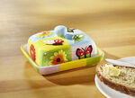 Farbenfrohe Butterdose aus Keramik, 