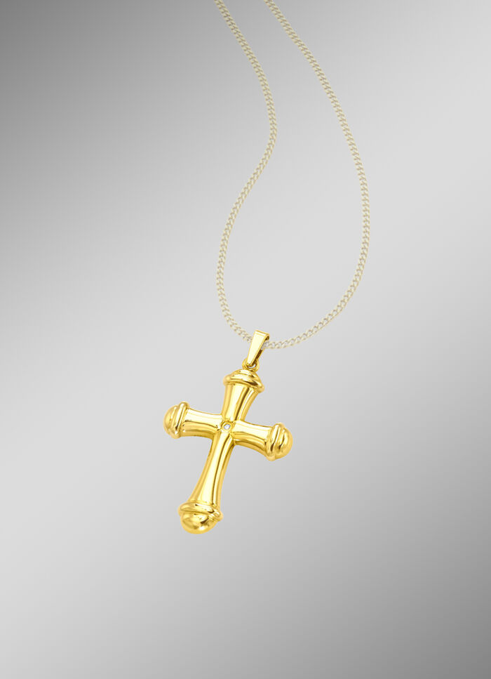Sch&ouml;n ausgearbeiteter Kreuz-Anh&auml;nger mit Diamant 