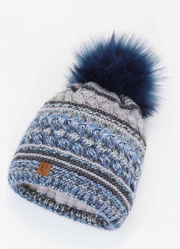 Interessante Damen-M&uuml;tze, mit Bommel BLAU