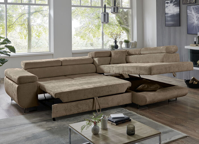 Polsterecke mit Bettfunktion und Bettkasten BRAUN