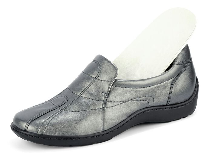Waldläufer, bequeme Damen-Slipper, Weite H, mit herausnehmbarem Fussbett ALTSILBER
