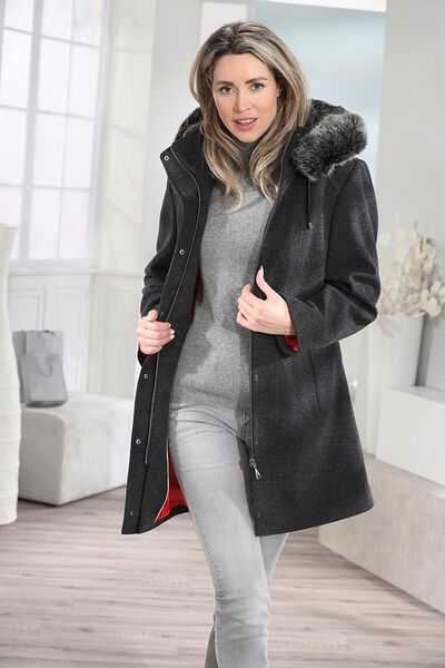 Longjacke mit abnehmbarer Kapuze 