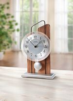 Hochwertige Tischuhr mit Holzgeh&auml;use EICHE-SILBER