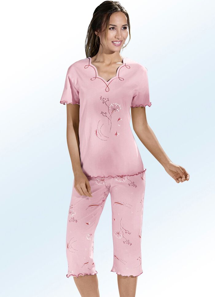 Pyjama, Kurzarm mit V-Ausschnitt ROSA-BUNT