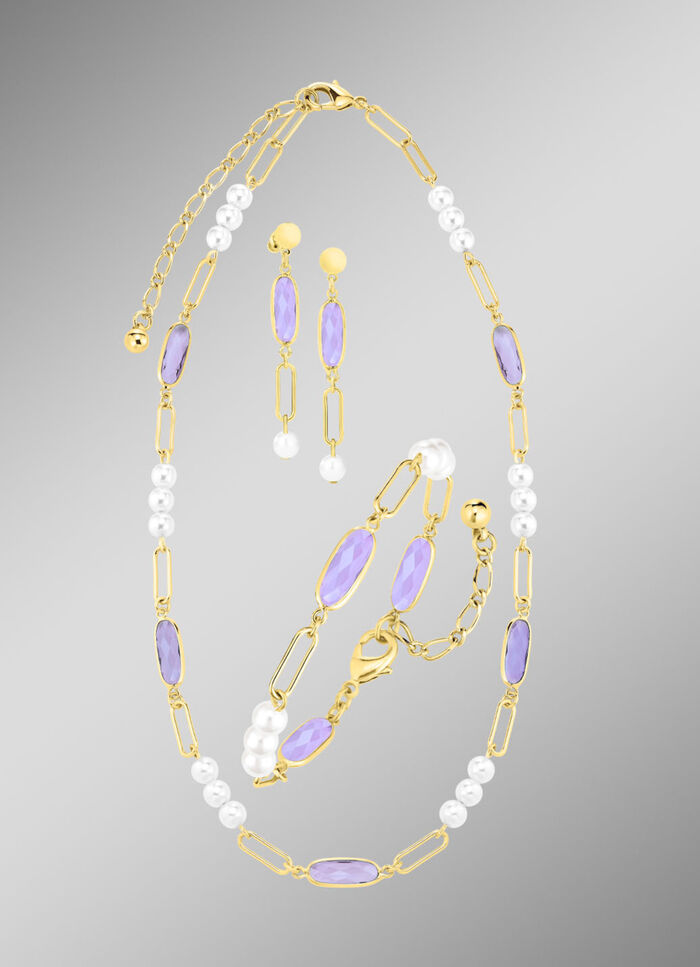 Schmuckset, 3-teilig, aus Messing mit Kristallsteinen 