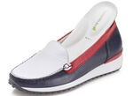 Waldläufer, klassische Damen-Slipper, Weite H, mit herausnehmbarem Fussbett BLAU-WEISS-ROT