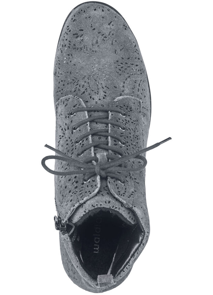 Waldläufer Schnür-Stiefelette mit floraler Prägung GRAU