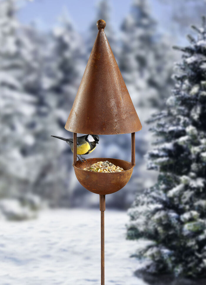 Futterhaus aus gerostetem Metall BRAUN