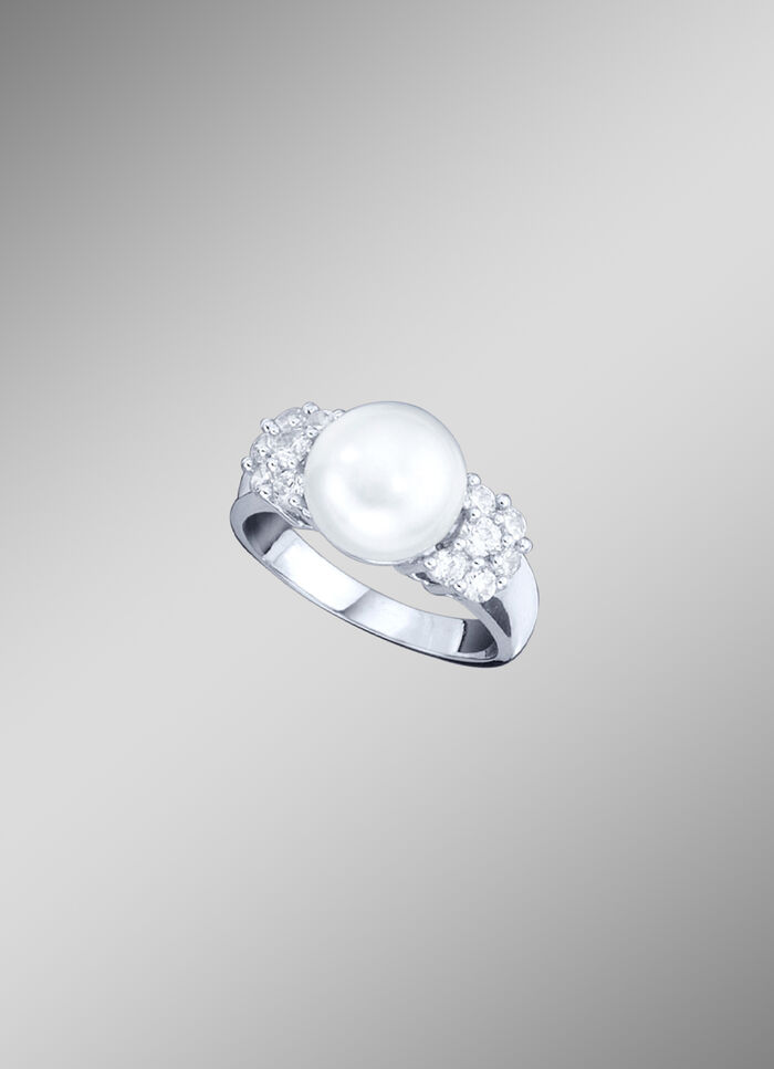 Damenring mit S&uuml;sswasser-Zuchtperle und synthetischen Zirkonia 
