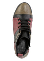 Gemini Schn&uuml;r-Bootie mit Knitter-Struktur SCHWARZ-ROT-GR&Uuml;N