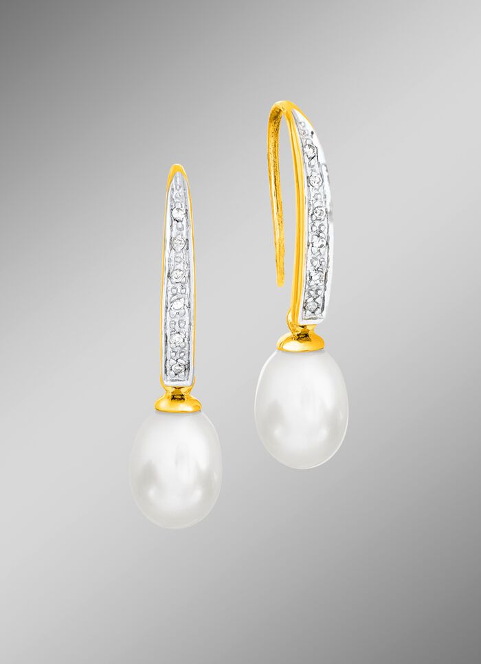Ohrhaken mit Diamanten und S&uuml;&szlig;wasser-Zuchtperle 