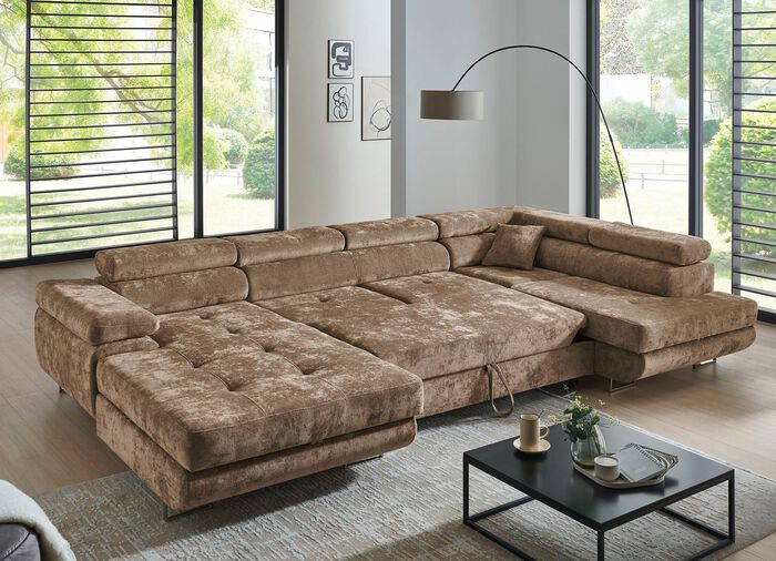 Wohnlandschaft mit Bettfunktion und Bettkasten BRAUN