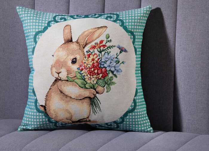 Kissenbezug mit Hasenmotiv NATUR-GR&Uuml;N