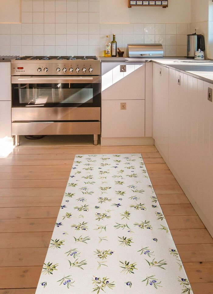 K&uuml;chenl&auml;ufer und -teppich mit Oliven-Motiv BEIGE