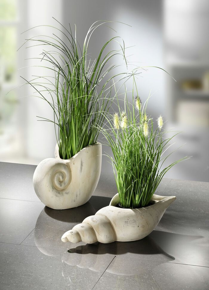 Grasbusch aus Kunstmaterial in Muschel GRÜN-CREME