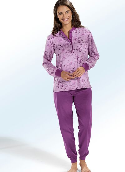Pyjama, Langarm mit Knopfleiste und Bündchen 