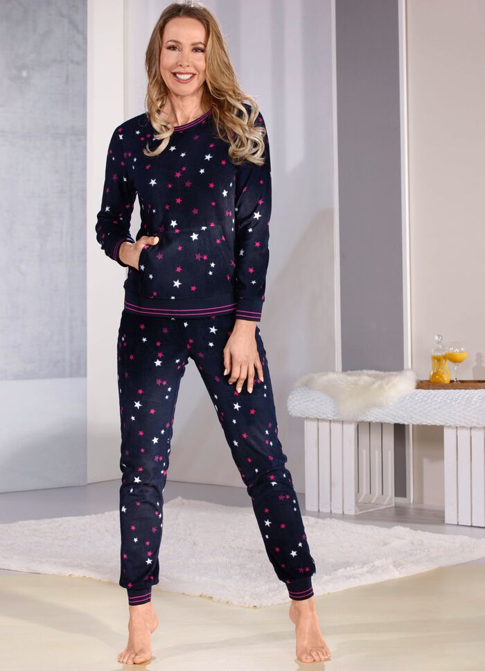 Pyjama aus Polarfleece mit K&auml;ngurutaschen und B&uuml;ndchen 