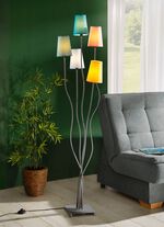 Stehlampe, 5-flammig, aus Metall mit Stoffschirm 