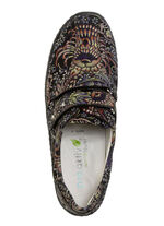 Waldläufer, bequeme Damen-Slipper, Weite H, mit herausnehmbarem Fussbett SCHWARZ-BUNT