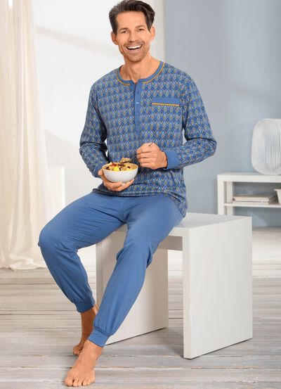 Schlafanzug mit Knopfleiste und B&uuml;ndchenabschl&uuml;ssen 