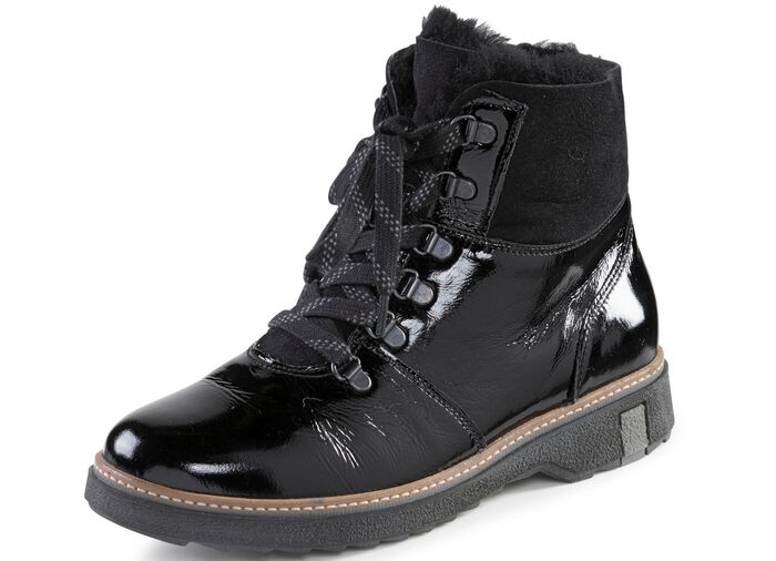 Waldl&auml;ufer Schn&uuml;r-Stiefelette mit kuscheligem Kragen aus Lammfell 