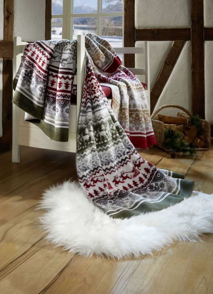 Kuschelige Wohndecke mit winterlichen Motiven ROT