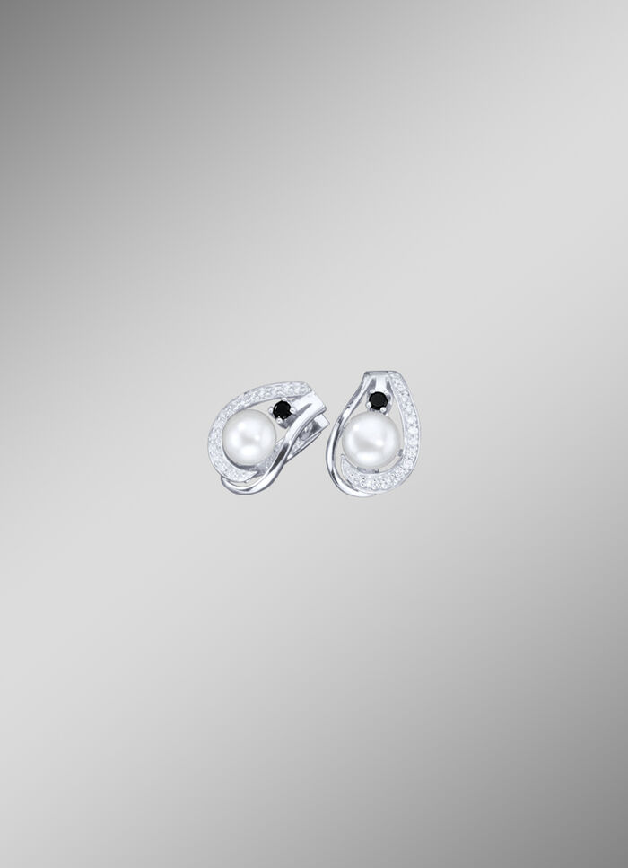 Klappcreolen mit synth Zirkonia und Süßwasser-Zuchtperle 