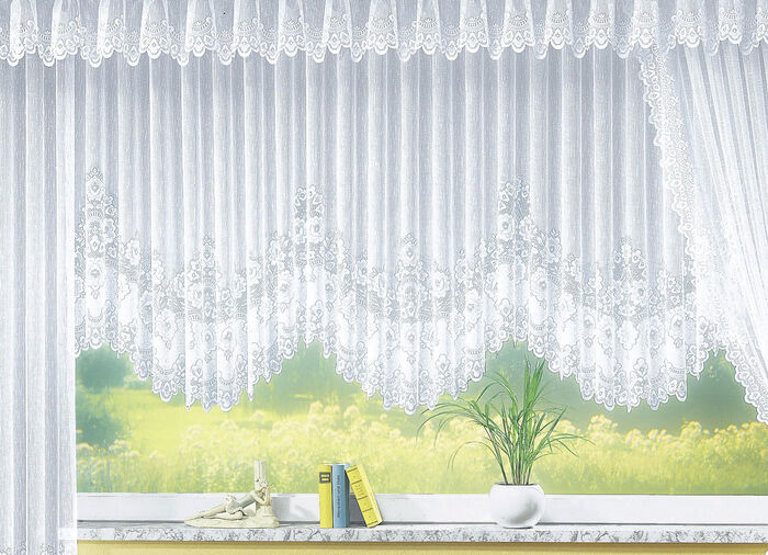 Blumenfenster-Vorhang, gleichmässig gebogt, mit Faltenband 