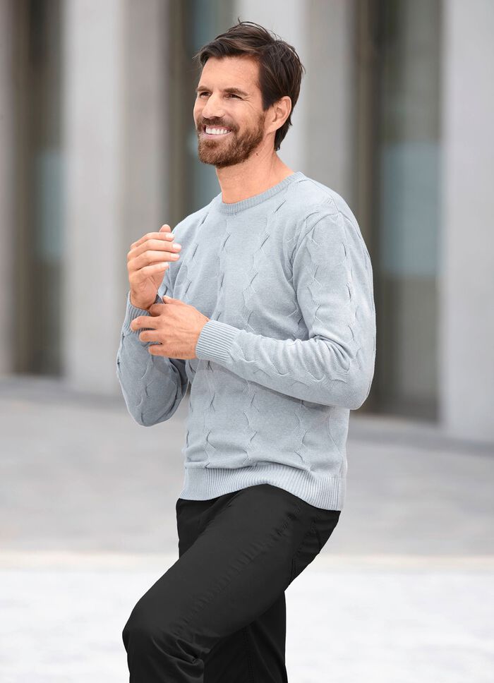 Rundhalspullover mit Strukturdessin in 3 Farben 