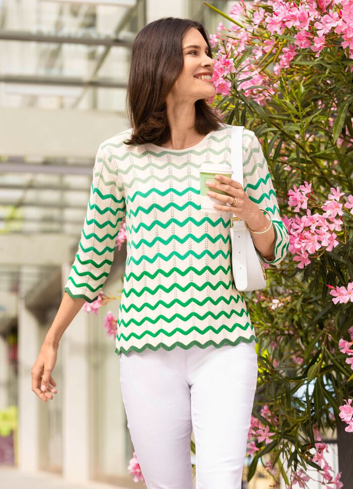 Pullover mit Wellenringeln CREME-GRÜN