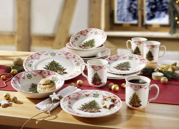 Kombiservice mit Tannenbaum-Motiv, 16-teilig 