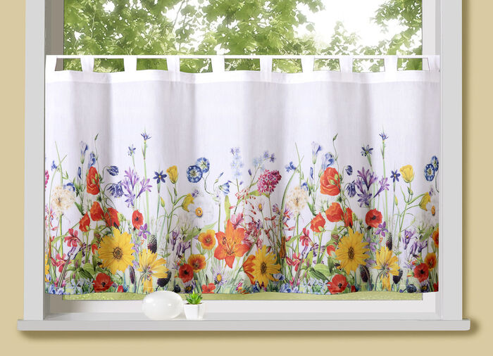Kurzstore «Mohnblumen» mit Stangendurchzug 