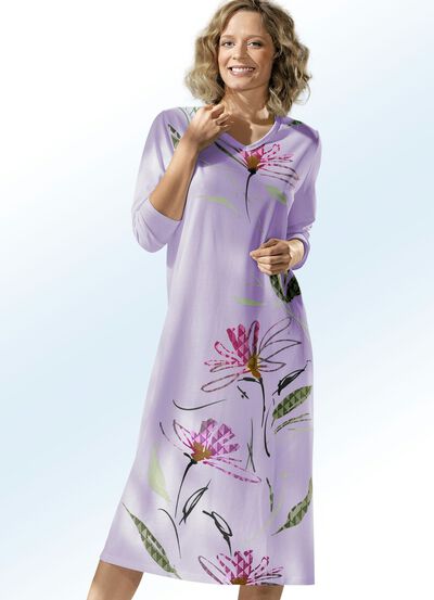 Nachthemd mit V-Ausschnitt und langen Ärmeln 